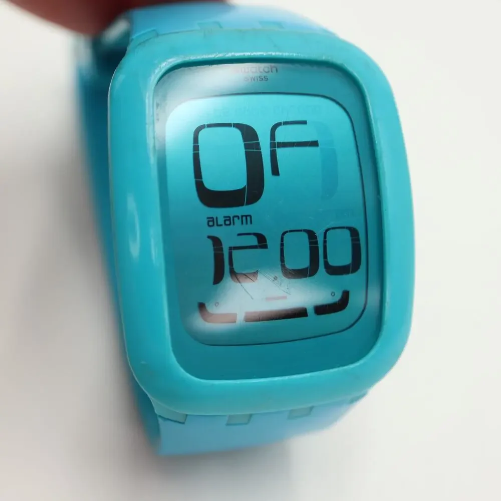 Swatch Touch Blue Digital 39mm Watch Alarm Chrono Timer Silicone w New Battery